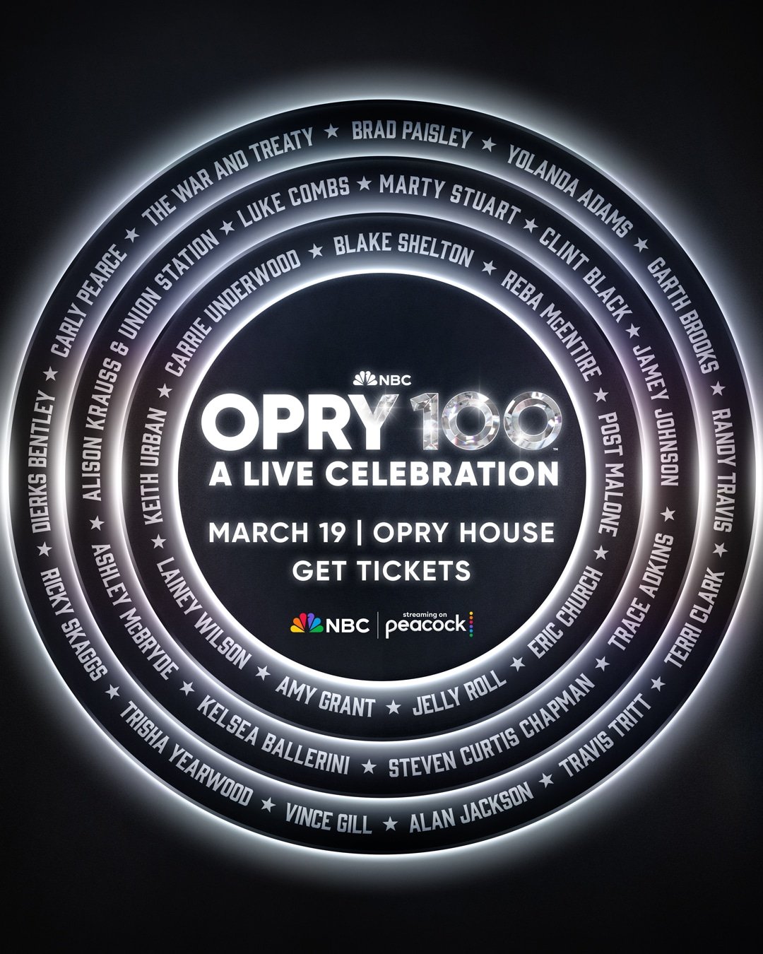 The lineup for the Opry 100 TV special on NBC March 19th