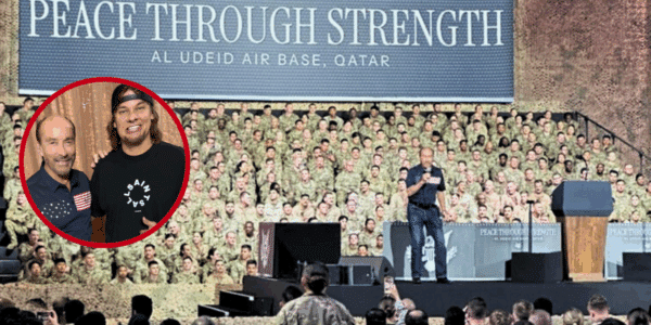 Lee Greenwood and Theo Von were special guests at Al Udeid Air Base in Qatar during President Trump's visit on May 15.