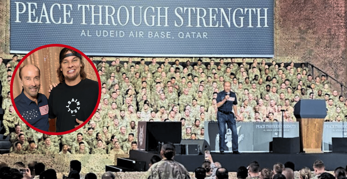 Lee Greenwood and Theo Von were special guests at Al Udeid Air Base in Qatar during President Trump's visit on May 15.