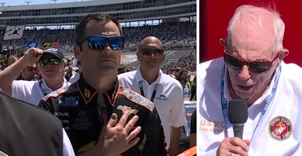 Veteran sings national anthem at NASCAR race