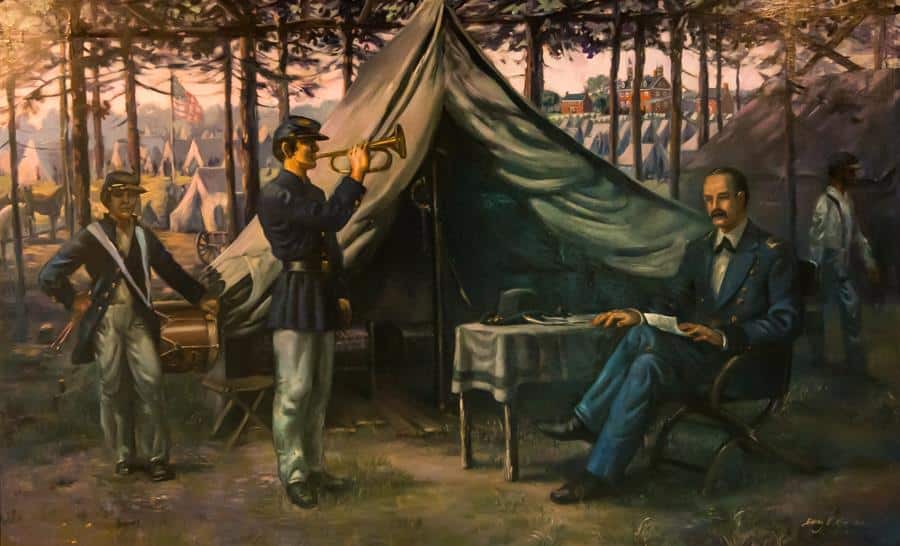 Painting of Civil War soldier performing "Taps"