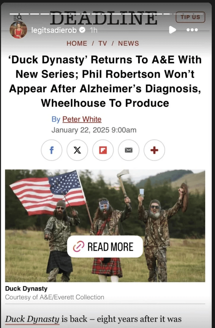Sadie Robertson shares that Duck Dynasty is back.