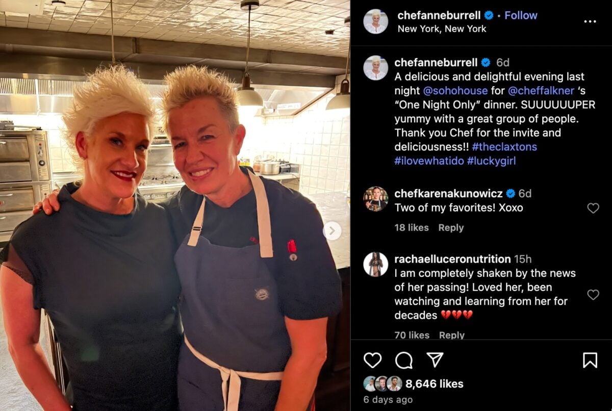 Anne Burrell celebrating her friend, Elizabeth Faulker, just a few days before her unexpected passing.