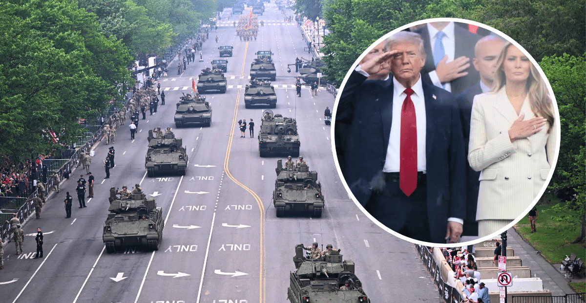 Armored vehicles move through the nation's capital on June 14 for the first military parade in the United States since 1991.