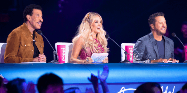Lionel Richie, Carrie Underwood, and Luke Bryan at the judges' table on Season 23 of American Idol