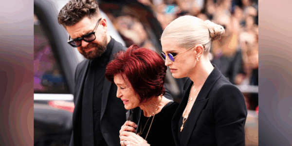 Jack, Sharon, and Kelly Osbourne appear at the memorial site for Ozzy Osbourne on the day of his funeral procession, July 30th