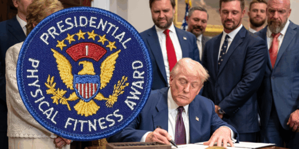 Joined by members of the President's Council on Sports, Fitness, and Nutrition, President Donald Trump signed anb executive order on July 31 which reinstated the Presidential Fitness Test and its award.