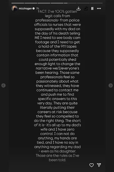 Brooke Hogan shared this statement about the questions she has concerning her father's death