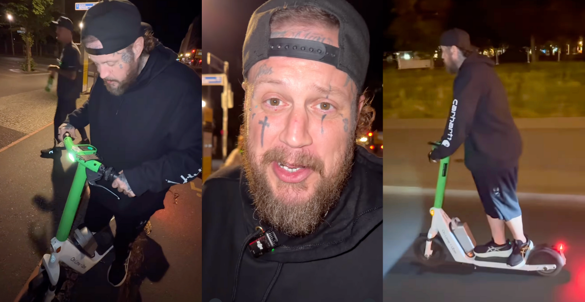 Jelly Roll rides a scooter