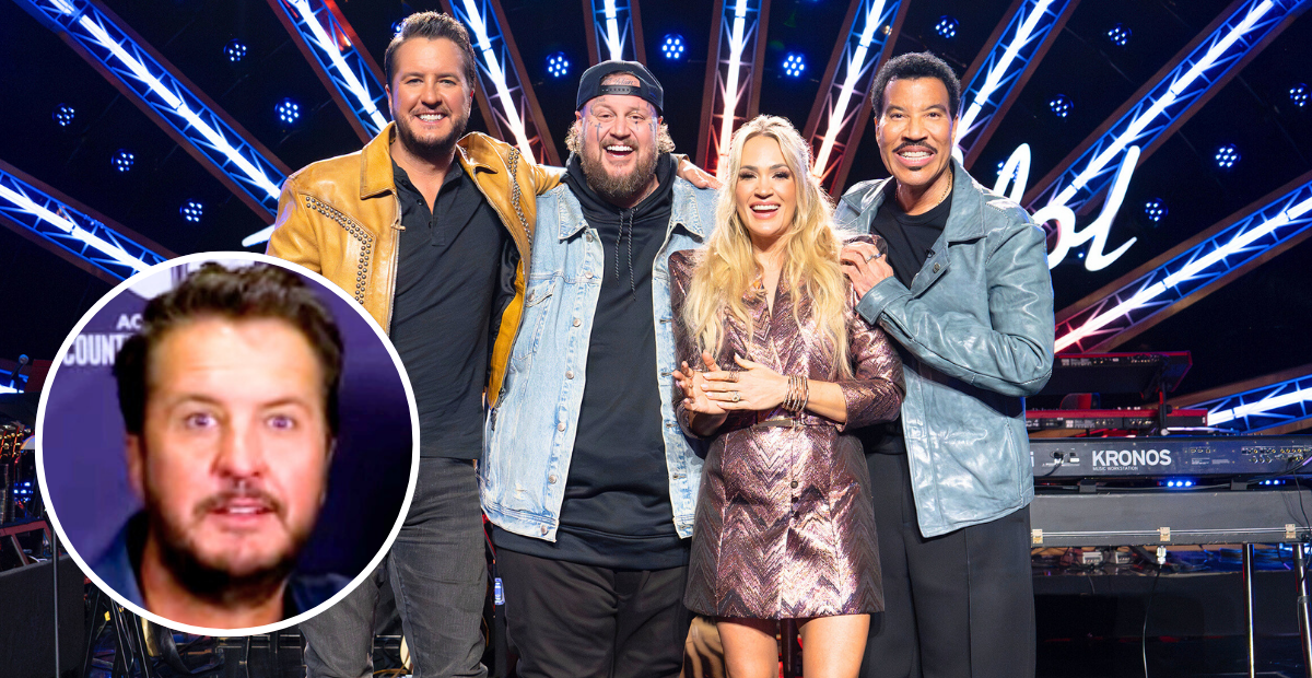 Luke Bryan with his Season 23 co judges Carrie Underwood and Lionel Richie, and artist-in-residence Jelly Roll
