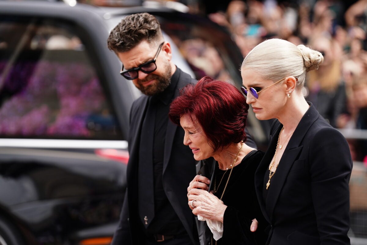 Jack, Sharon, and Kelly Osbourne during Ozzy's funeral procession