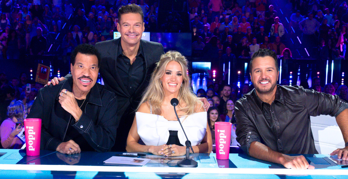 American Idol judges Lionel Richie, Carrie Underwood, and Luke Bryan, with host Ryan Seacrest