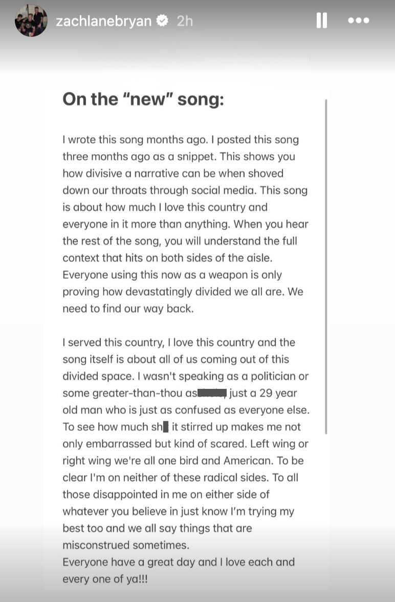 Zach Bryan responds to criticism of his new song