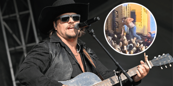 Gavin Adcock falls off stage