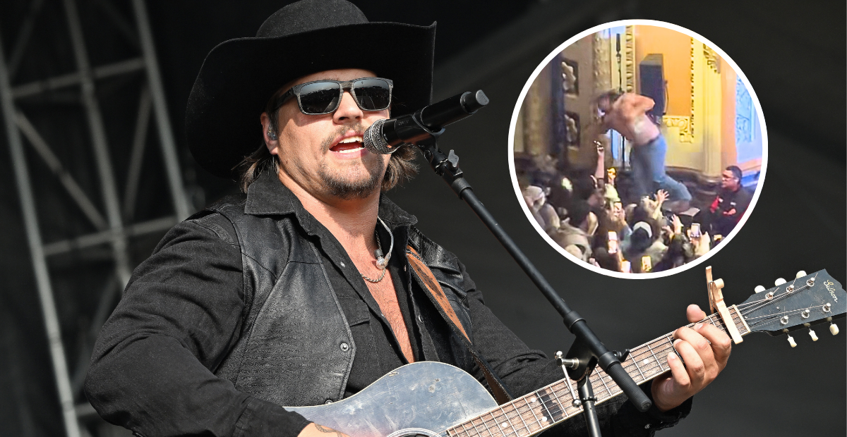 Gavin Adcock falls off stage