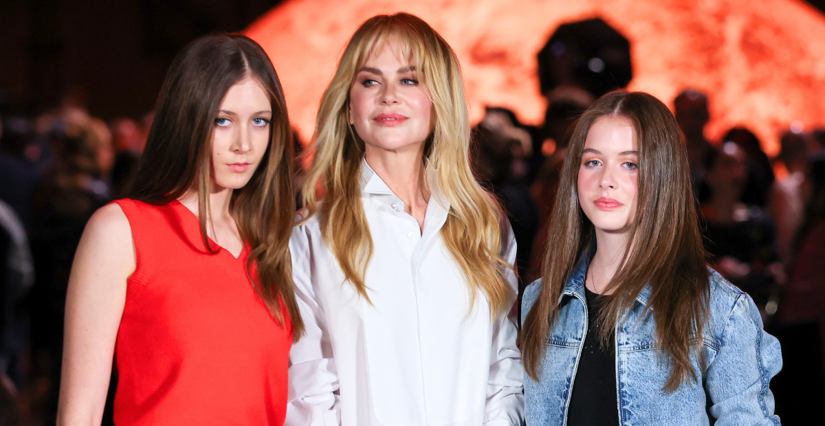 Nicole Kidman with daughters Sunday and Faith at Paris Fashion Week