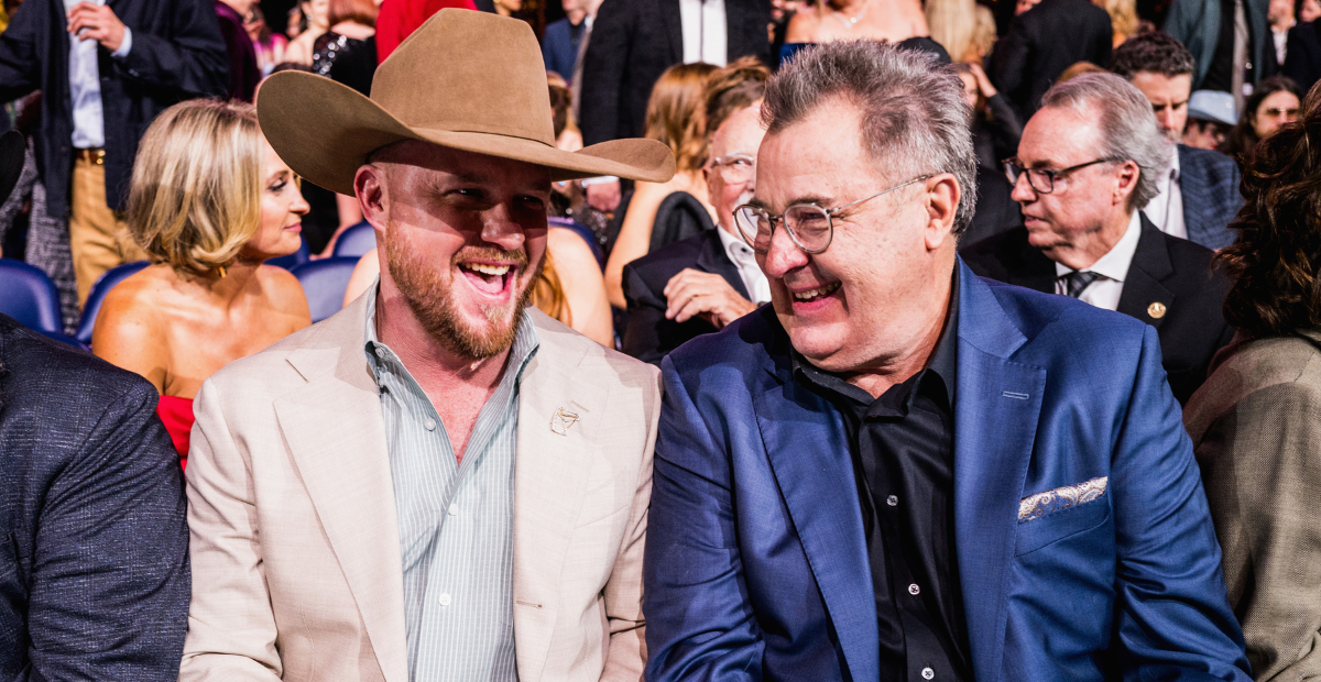 Cody Johnson and Vince Gill laughing