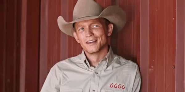 Jefferson White as Jimmy on Yellowstone in his 6666 attire