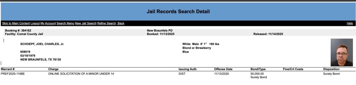 Jail Records for Joel Schoepf