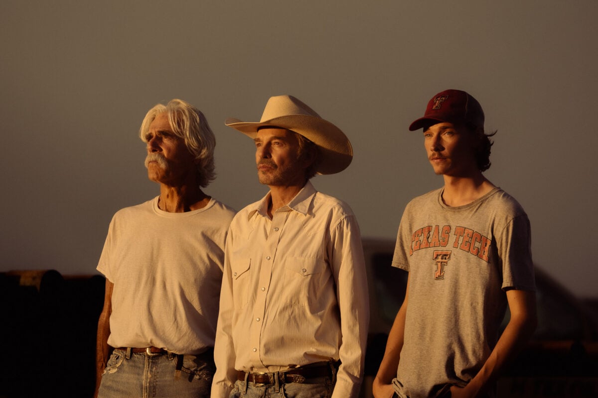 Sam Elliott as T.L., Billy Bob Thornton as Tommy and Jacob Lofland as Cooper in Landman episode 10, season 2, streaming on Paramount+.