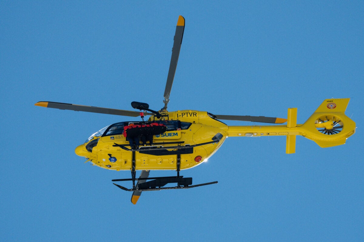 Lindsey Vonn being airlifted via helicopter after crashing in the Olympics' downhill race