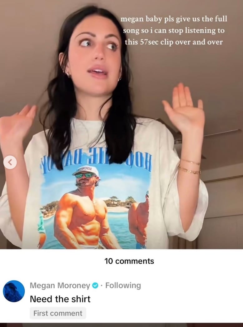 Megan Moroney comments on a fan's video of her wearing a Riley Green shirt