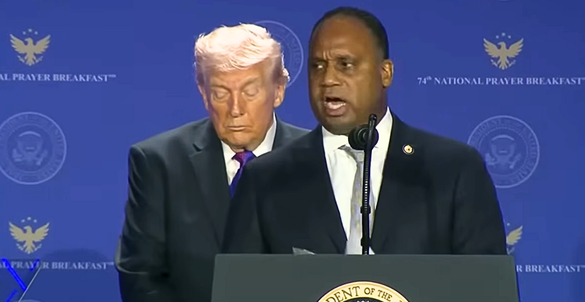 During the National Prayer Breakfast, a prayer delivered by Rep. Jonathan Jackson that was critical of President Trump has gone viral as the president can be seen in the background.