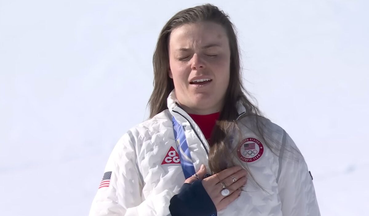 Breezy Johnson gets emotional after winning Olympic gold
