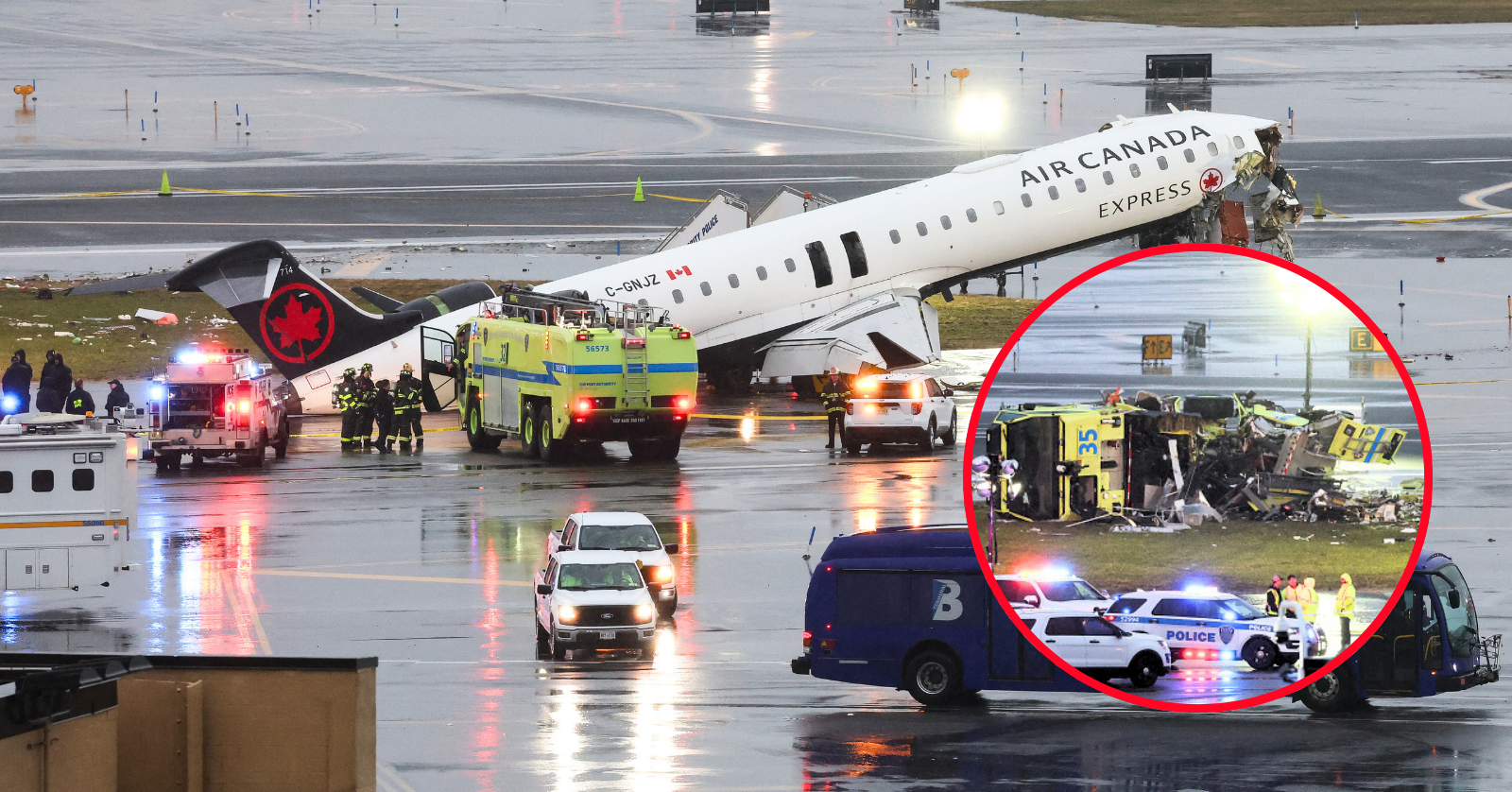 An investigation is underway after a Canada Air jet crashed into a firetruck while landing at LaGuardia in New York, killing both the pilot and co-pilot.