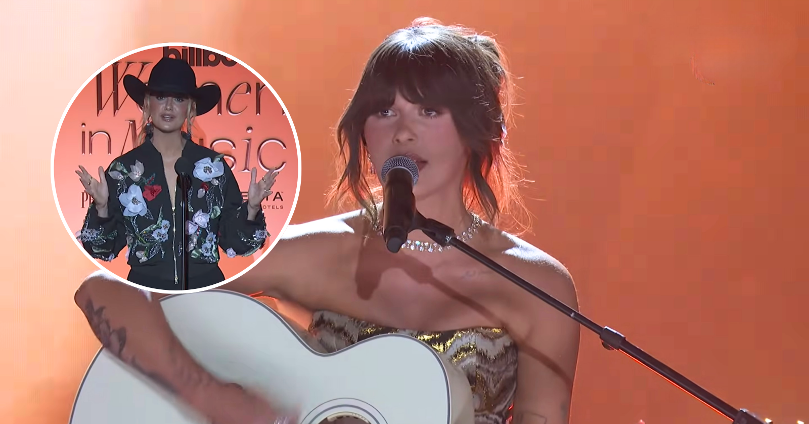 On April 29, Lainey Wilson honored Ella Langley at the Billboard Women in Music Awards, presenting her with the Powerhouse Award before Ella performed a stunning acoustic rendition of "Choosin' Texas."