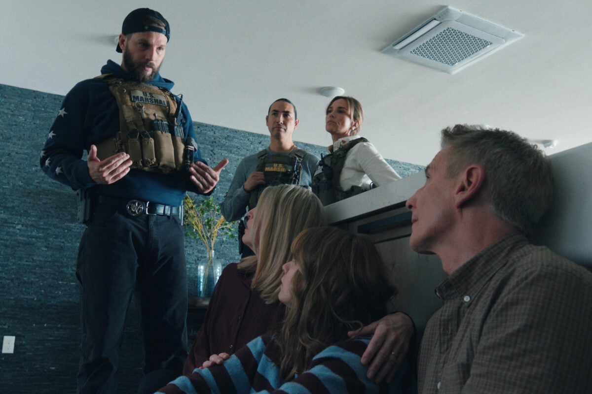 “Family Business” – CBS Original Series MARSHALS, scheduled to air on Sunday, April 12 (8:00-9:00 PM ET/PT). Pictured (L-R): Logan Marshall-Green as Pete Calvin, Tatanka Means as Miles, and Arielle Kebbel as Belle.