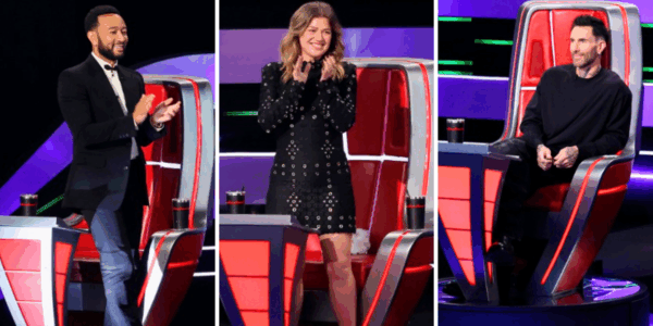 John Legend, Kelly Clarkson, and Adam Levine compete in the All-Star Showdown