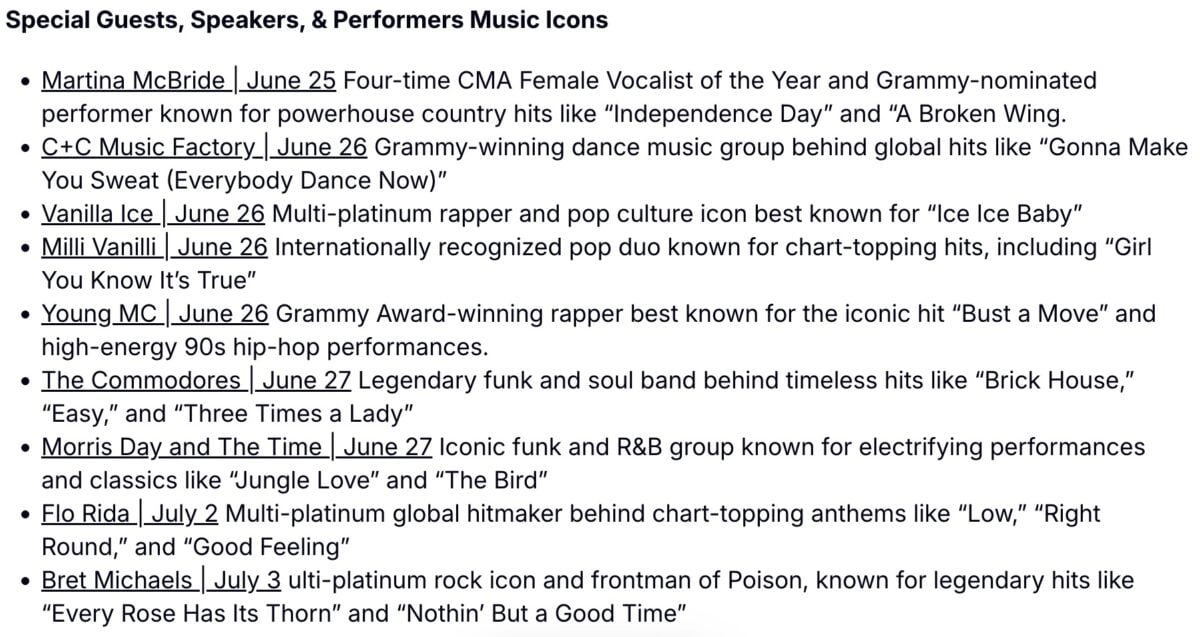 Freedom250 announces lineup of performers for days-long event