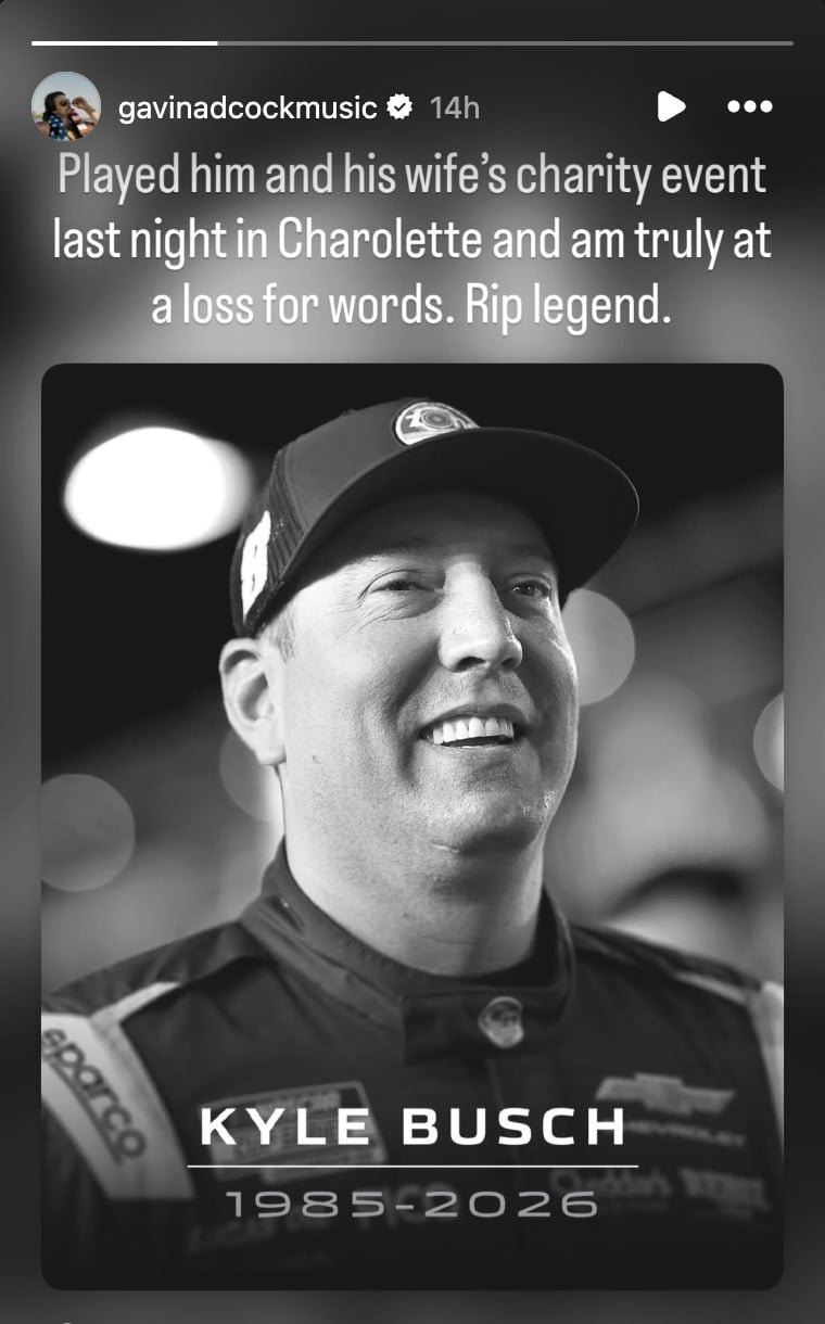 Gavin Adcock expressed his shock over Kyle Busch's death in his Instagram Story