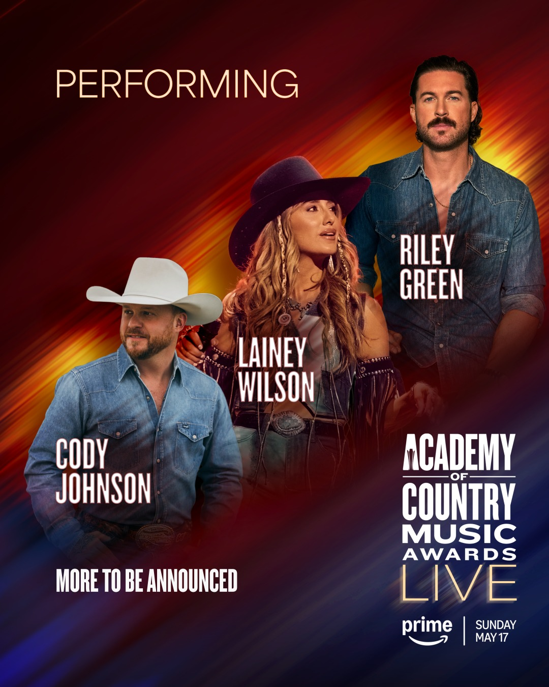 Riley Green, Lainey Wilson, and Cody Johnson were announced as the first round of performers at the ACM Awards