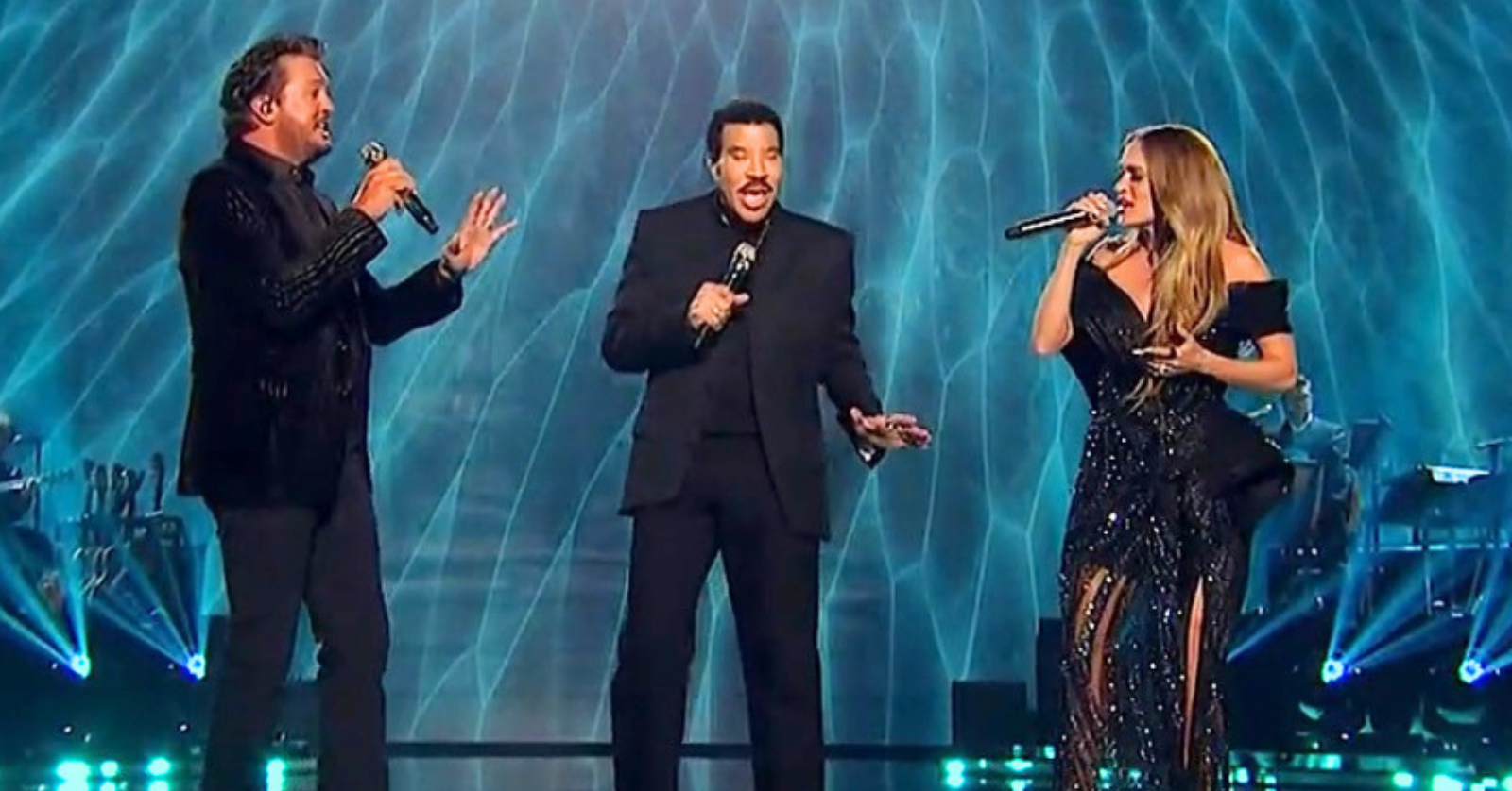 'American Idol' judges Luke Bryan, Lionel Richie, and Carrie Underwood perform during the finale