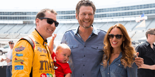 Blake Shelton with Kyle Busch, his wife Samantha, and son Brexton on NASCAR America in 2016