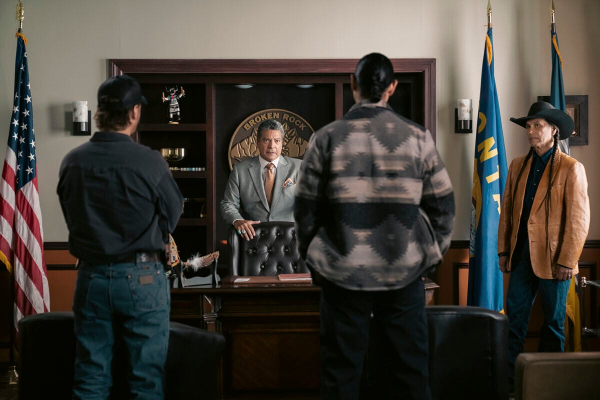 "The Devil at Home" -- CBS Original Series MARSHALS, scheduled to air on Sunday, May 17 (8:00-9:00 PM, ET/PT).  Pictured (L-R): Gil Birmingham as Thomas Rainwater and Mo Brings Plenty. Photo: Fred Hayes/CBS &copy;2025 CBS Broadcasting, Inc. All Rights Reserved.