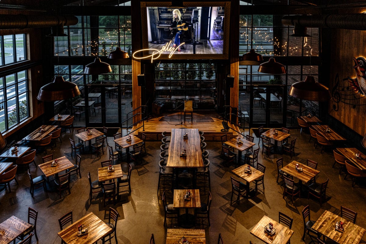 birds-eye view of restaurant dining room