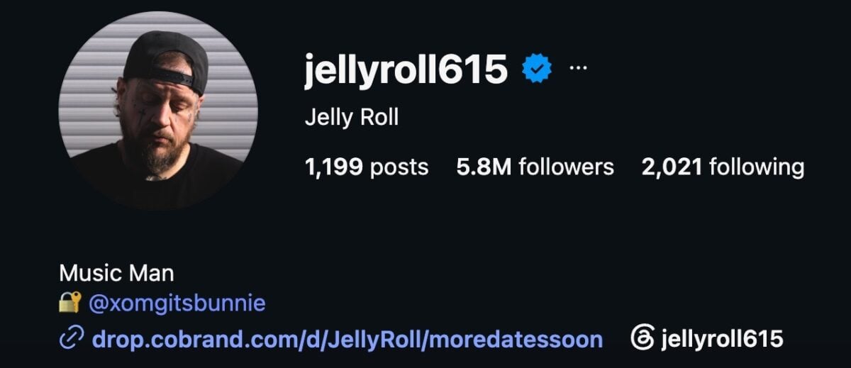 Jelly Roll's Instagram bio still included Bunnie's name on Tuesday, June 16 as of 1pm CT.