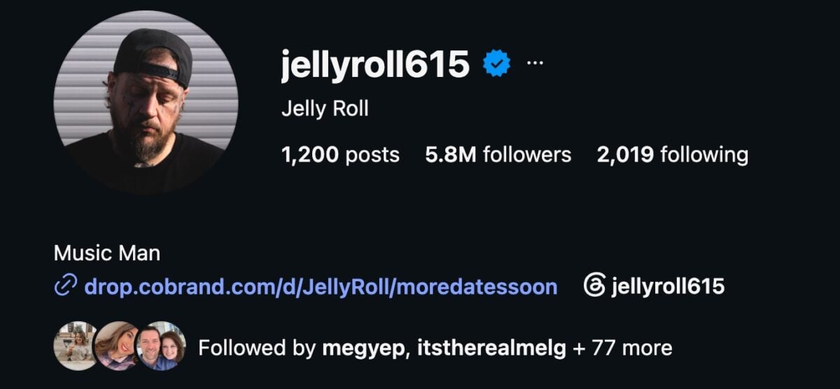 Jelly Roll's Instagram bio as on Wednesday, June 17 (Photo Credit: Jelly Roll / Instagram)