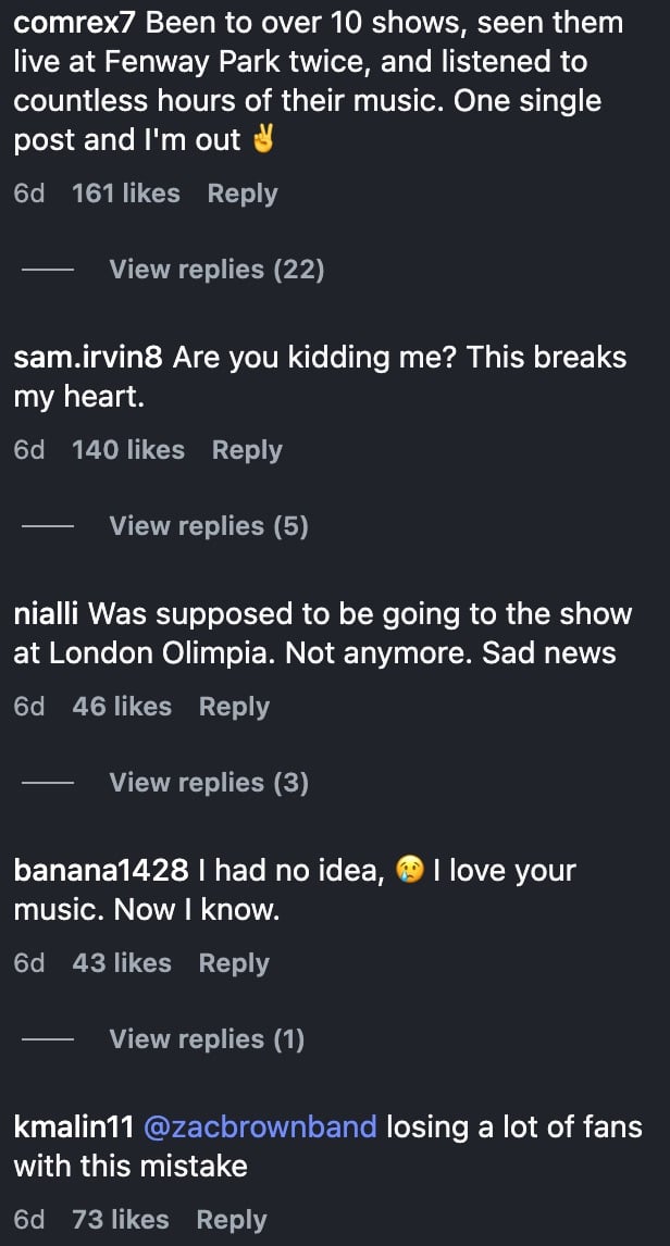 Some of the negative comments on Zac Brown Band's involvement in UFC Freedom 250