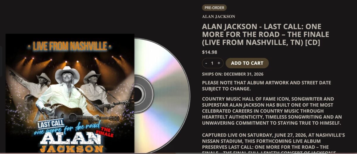 The listing for the final Alan Jackson concert album CD