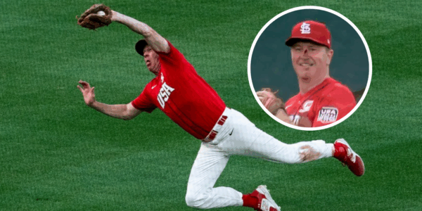 Sen. Eric Schmitt dives for a catch at the Congressional Baseball Game
