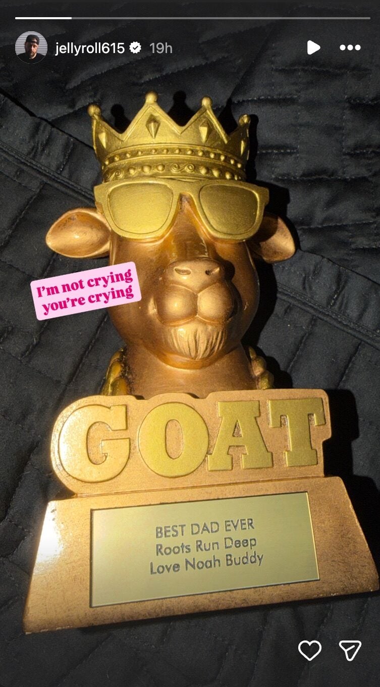 Photo of the Goat-themed plaque that Jelly Roll received from his son Noah Buddy for Father's Day