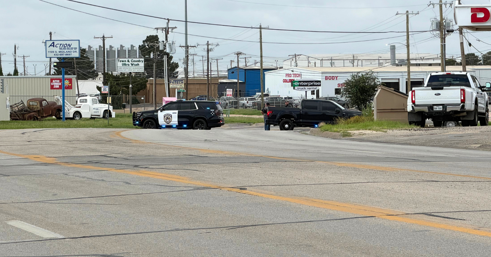 The scene of the shooting in Midland, Texas, on June 12th, 2026