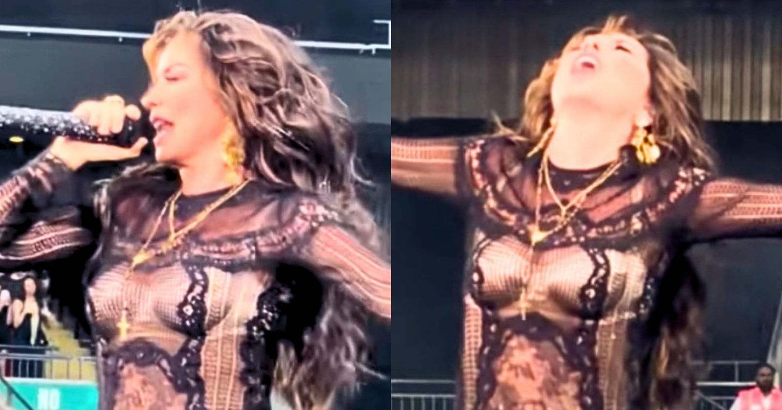 Shania Twain's daring and revealing outfit choice opening for Harry Styles in Wembley Stadium sparks flood of reactions and questions from fans