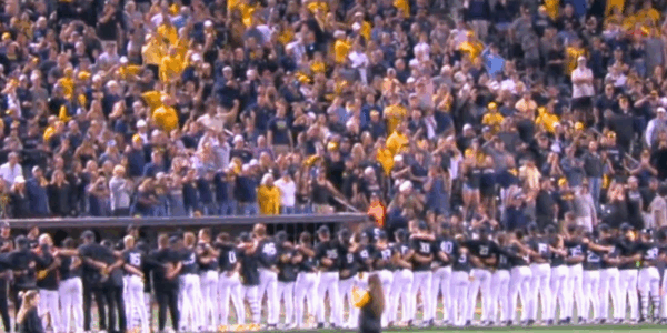 WVU baseball team leads fans in "Take Me Home, Country Roads" sing along