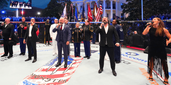 Country music group Zac Brown Band sings the National Anthem in front of the White House at the UFC Freedom 250 event on June 14, 2026