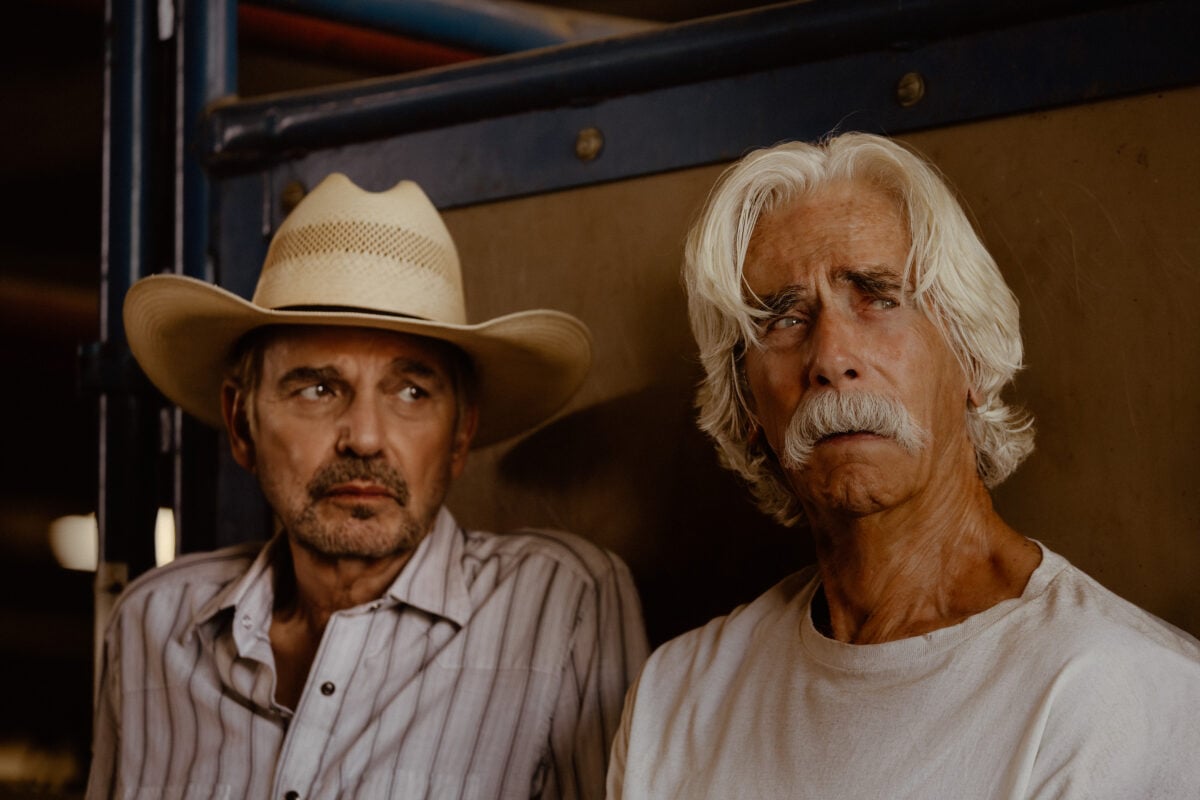 Billy Bob Thornton as Tommy and Sam Elliott as T.L. in Landman episode 6, season 2, streaming on Paramount+. Photo Credit: Emerson Miller/Paramount+